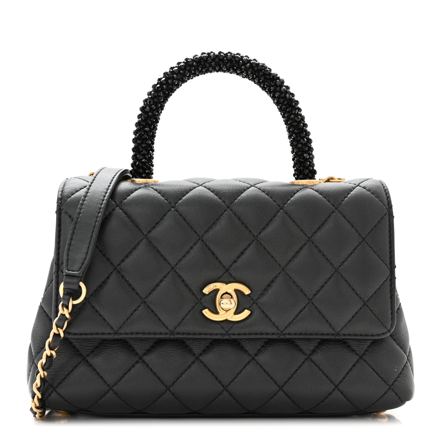 Chanel Calfskin Strass Quilted Mini Coco Handle Flap Black 1 of 9