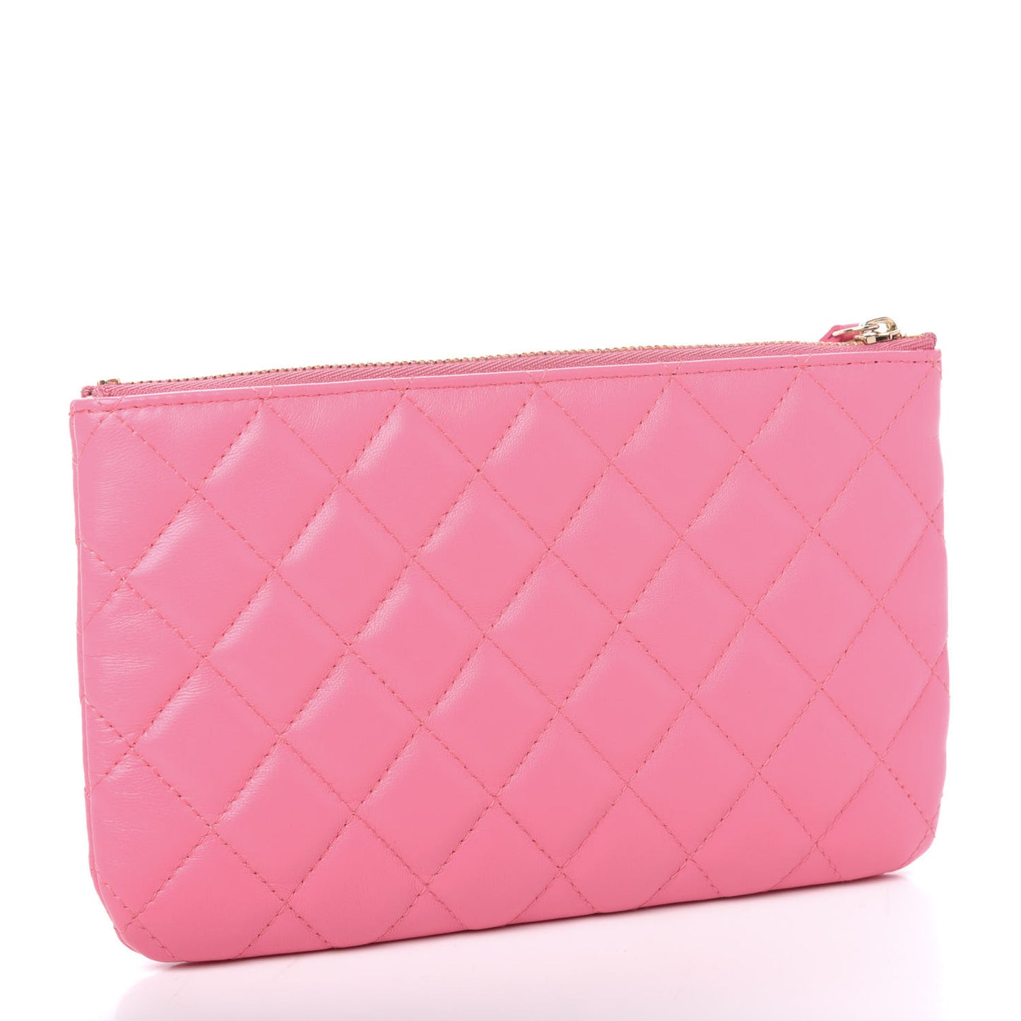 Lambskin Quilted Zipped Pouch Pink Yellow