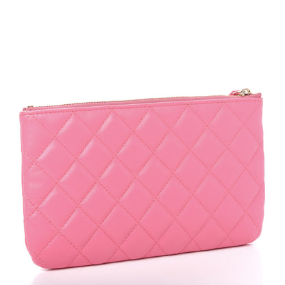 Chanel Lambskin Quilted Zipped Pouch Pink Yellow 3 of 10