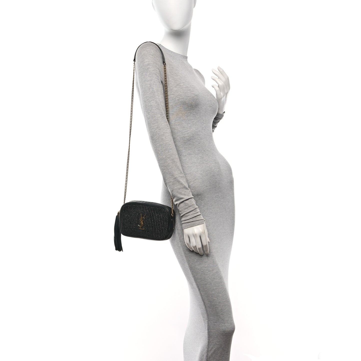 Raffia Canvas Monogram Mini Lou Camera Bag Black
