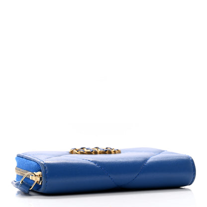 Chanel Lambskin Quilted Chanel 19 Zip Around Coin Purse Wallet Dark Blue 4 of 12
