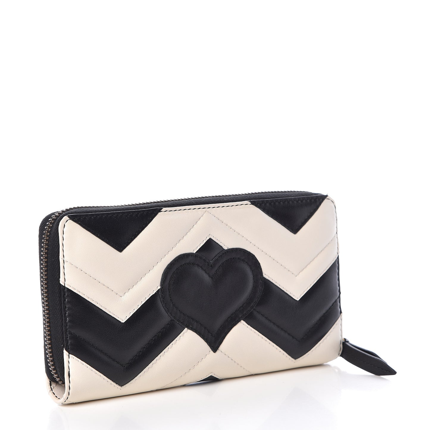 Calfskin Matelasse GG Marmont Zip Around Wallet Black White