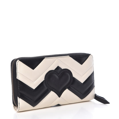 Gucci Calfskin Matelasse GG Marmont Zip Around Wallet Black White 3 of 8