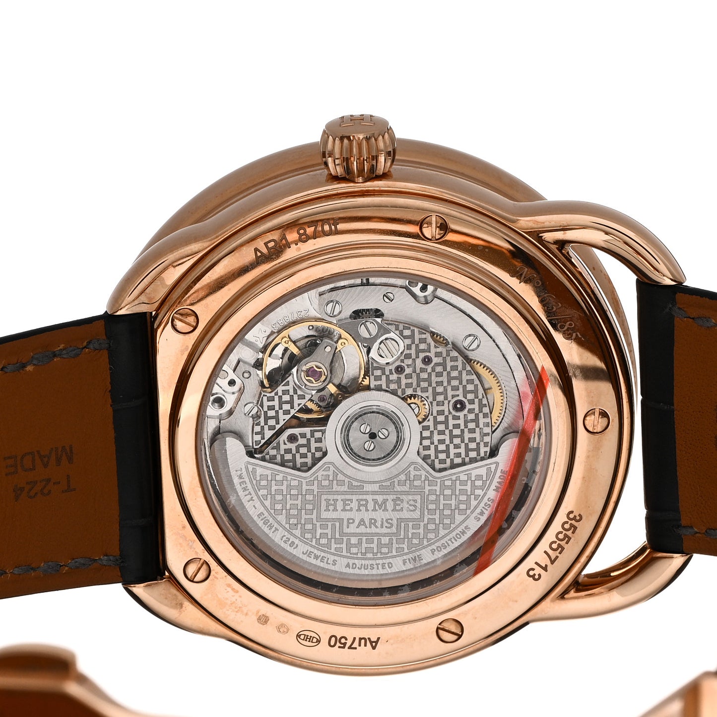 18K Rose Gold Alligator Mother of Pearl Meteorite 43mm Arceau De La Lune Moon Phase Automatic Watch Graphite