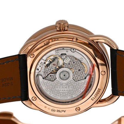 Hermes 18K Rose Gold Alligator Mother of Pearl Meteorite 43mm Arceau De La Lune Moon Phase Automatic Watch Graphite 4 of 5