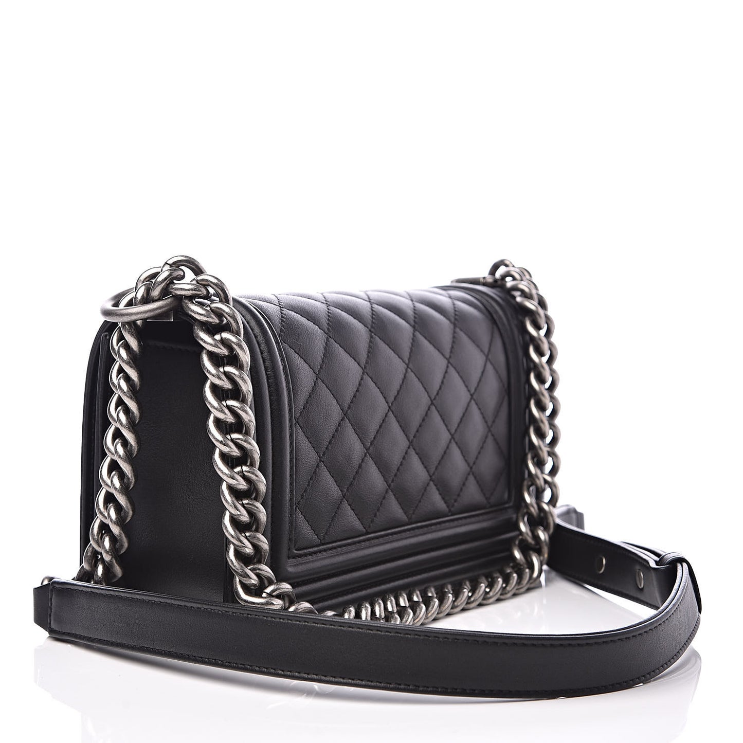 Lambskin Quilted Small Boy Flap Black