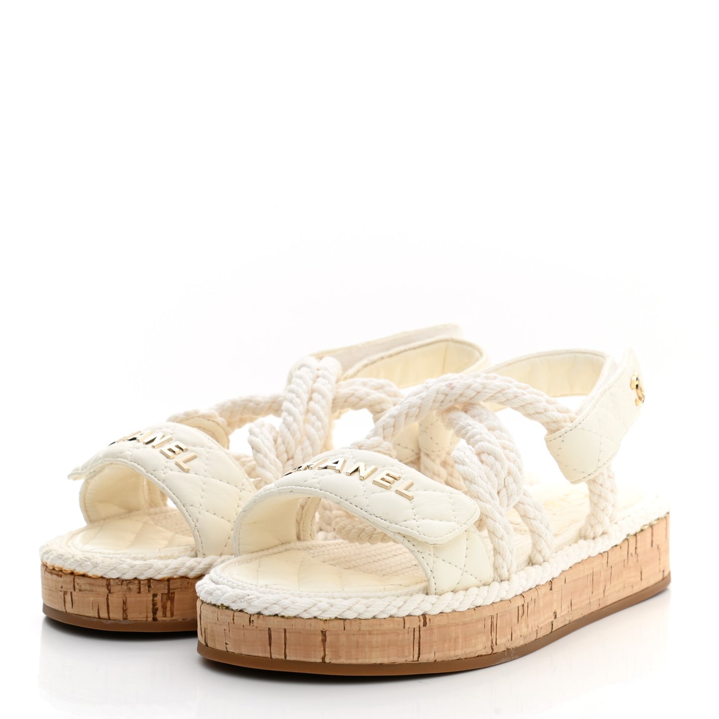 Cord Lambskin Quilted Logo Sandals 35 White