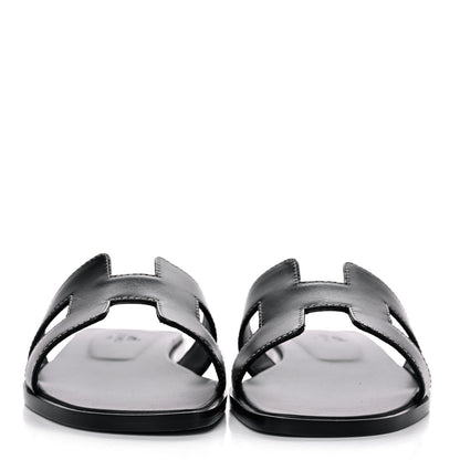 Hermes Box Calfskin Oran Sandals 35.5 Black 2 of 10