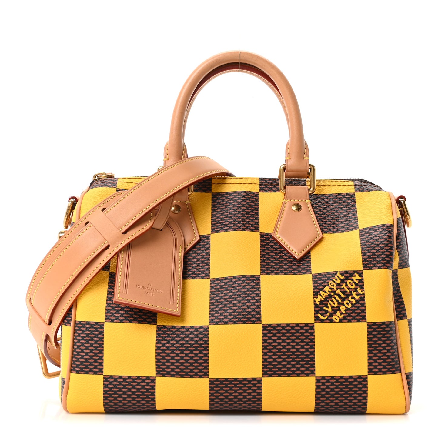 Damier Pop Speedy Bandouliere 25 Jaune Mat