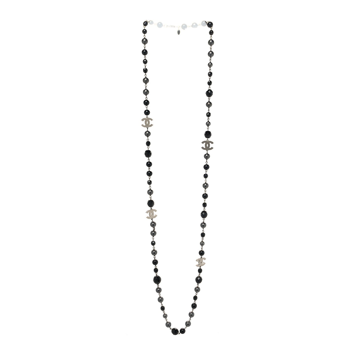 Ruthenium Pearl Beaded CC Long Necklace Black