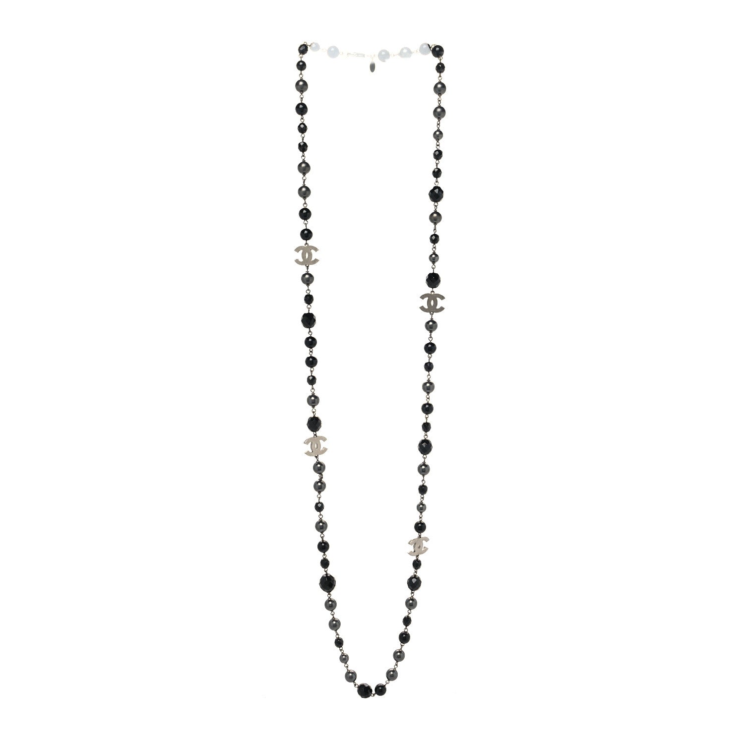 Chanel Ruthenium Pearl Beaded CC Long Necklace Black 3 of 5