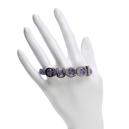 Gucci Calfskin Braided 'Gucci' Logo Bracelet S Lilac Silver 2 of 4