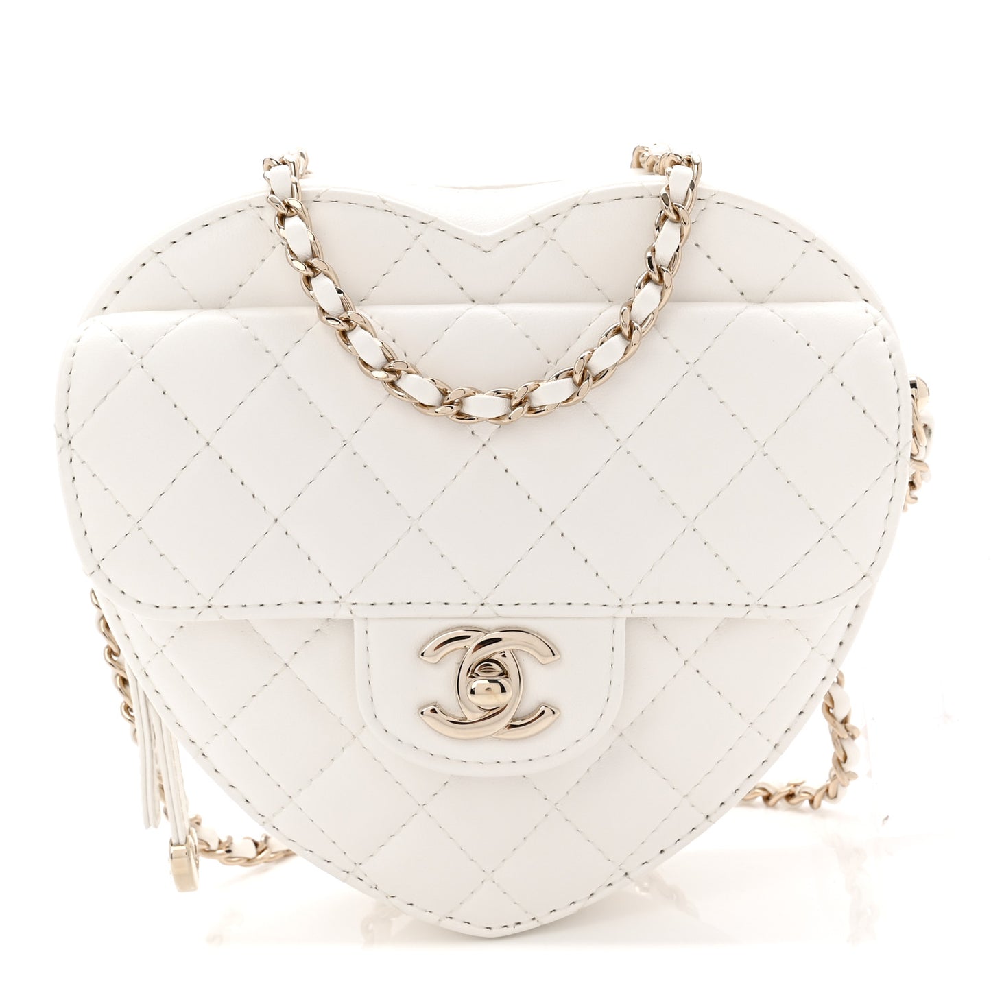 Lambskin Quilted CC In Love Heart Bag White