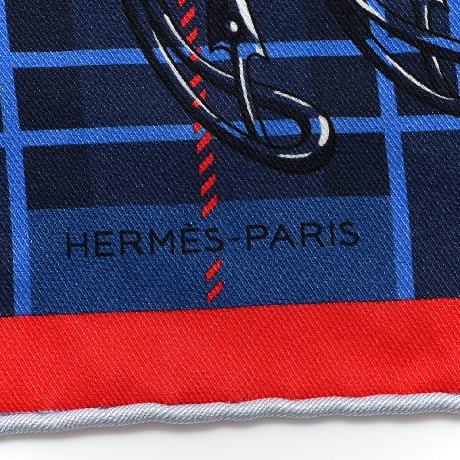 Hermes Silk Cheval Punk Pocket Square Blue Red 2 of 3