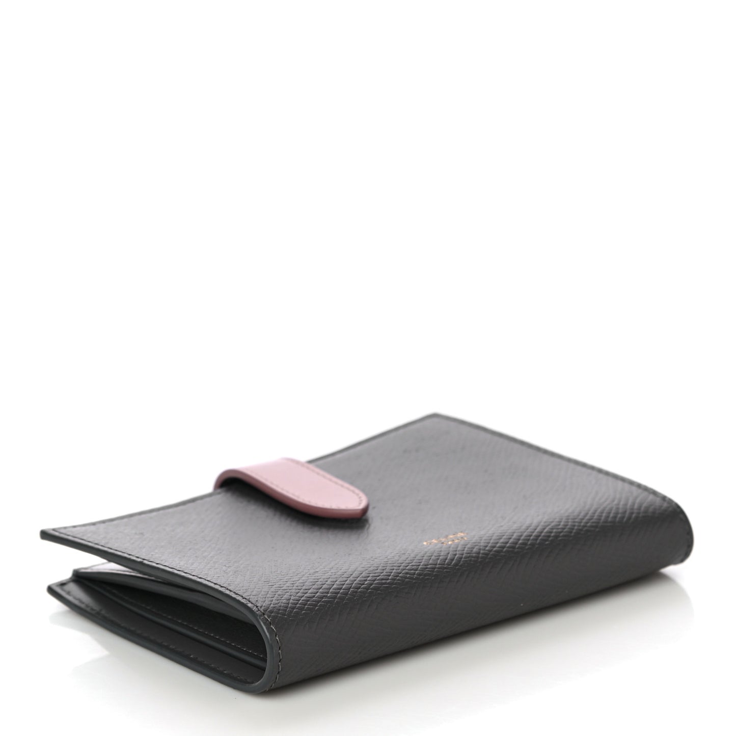 Grained Calfskin Medium Multifunction Strap Wallet Grey Vintage Pink