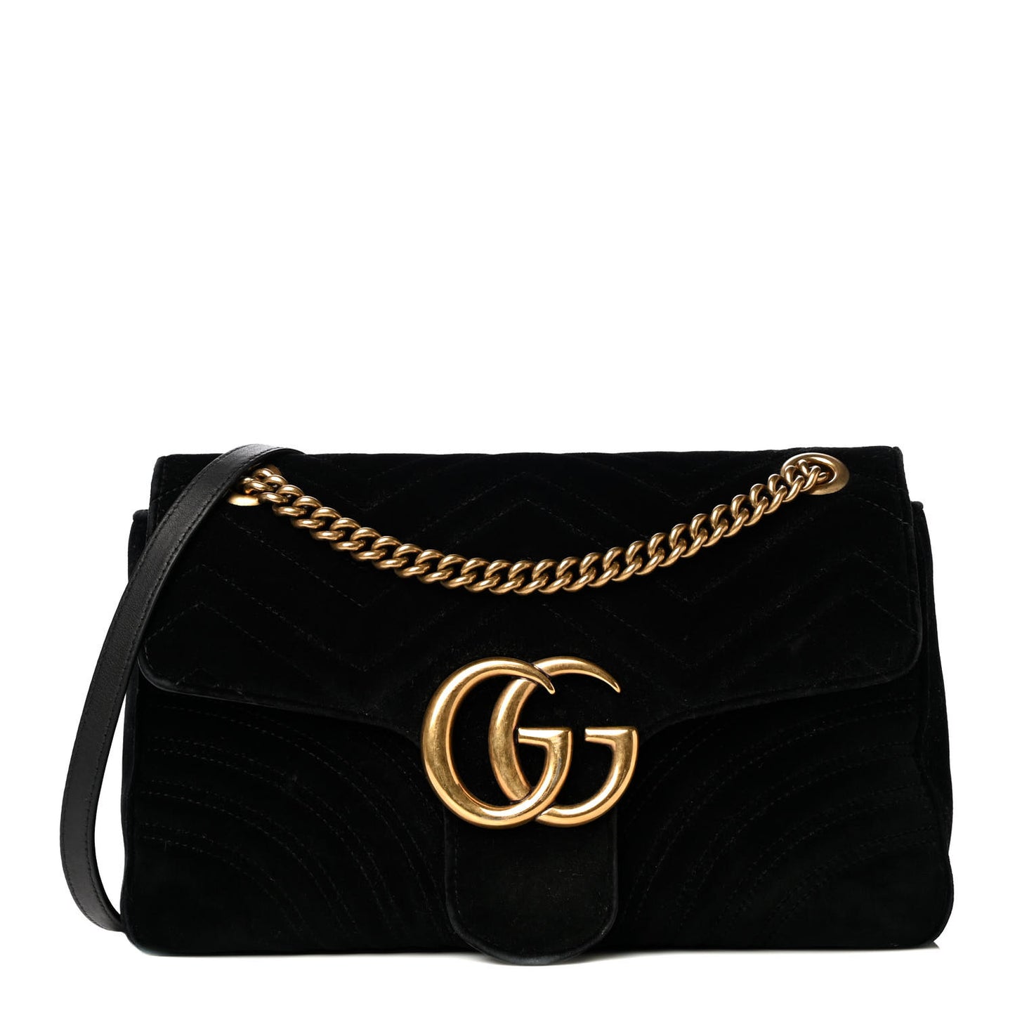 Velvet Matelasse Medium GG Marmont Shoulder Bag Black