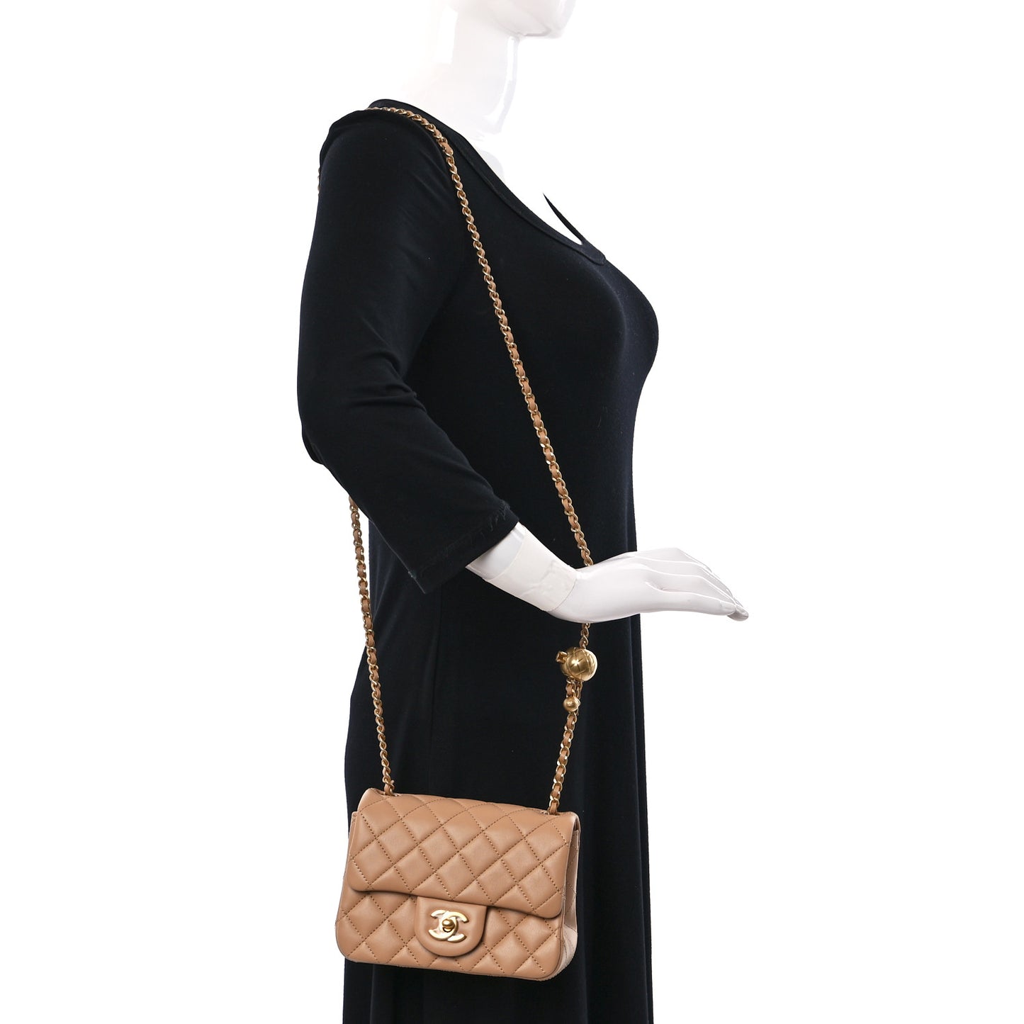 Lambskin Quilted Mini Pearl Crush Flap Beige