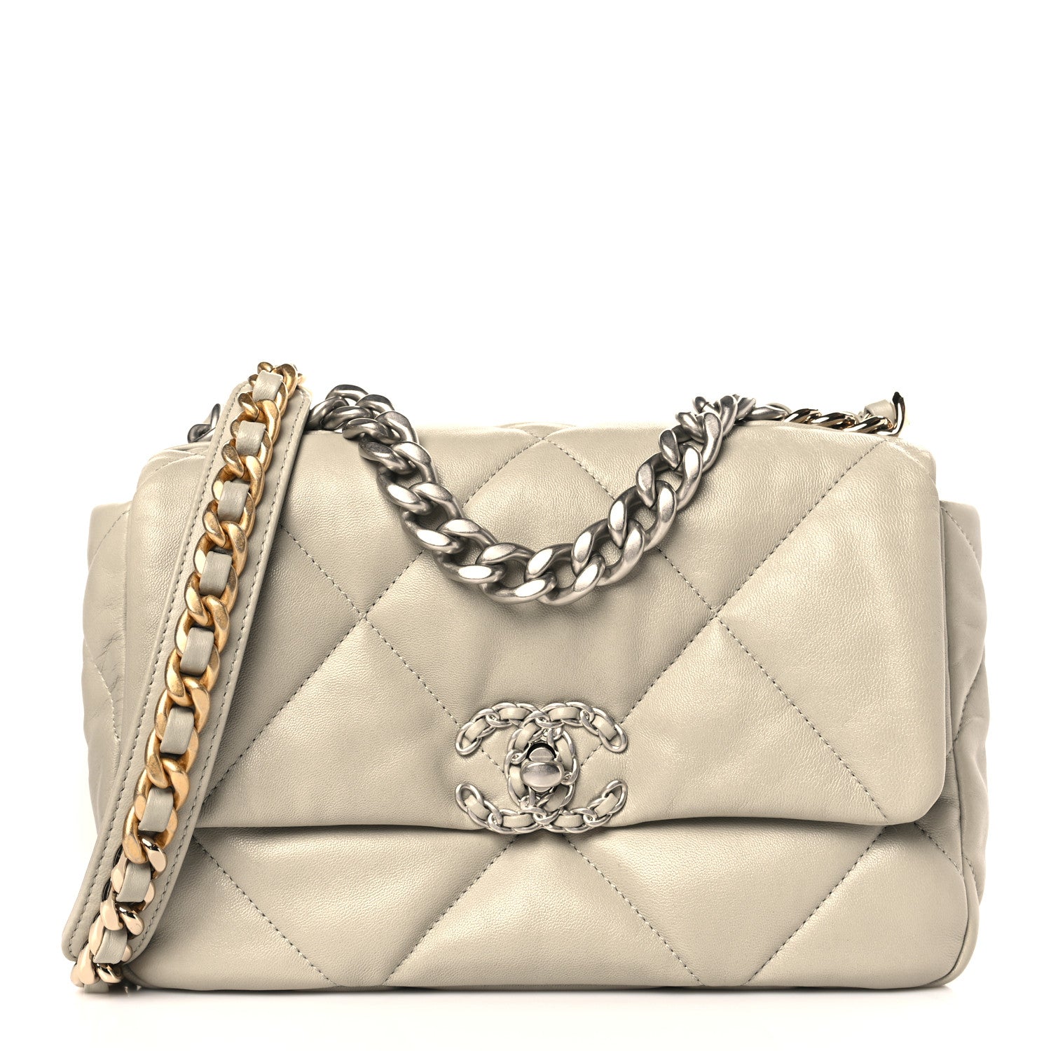 Chanel Lambskin Quilted Medium Chanel 19 Flap Light Grey 1 of 10