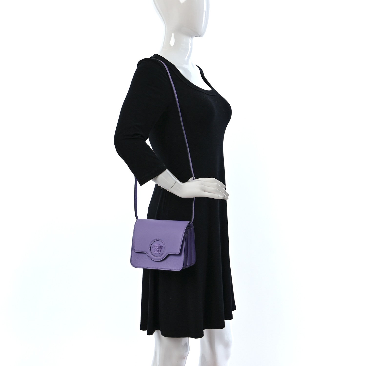 Versace Grained Calfskin La Medusa Shoulder Bag Lilac 3 of 9