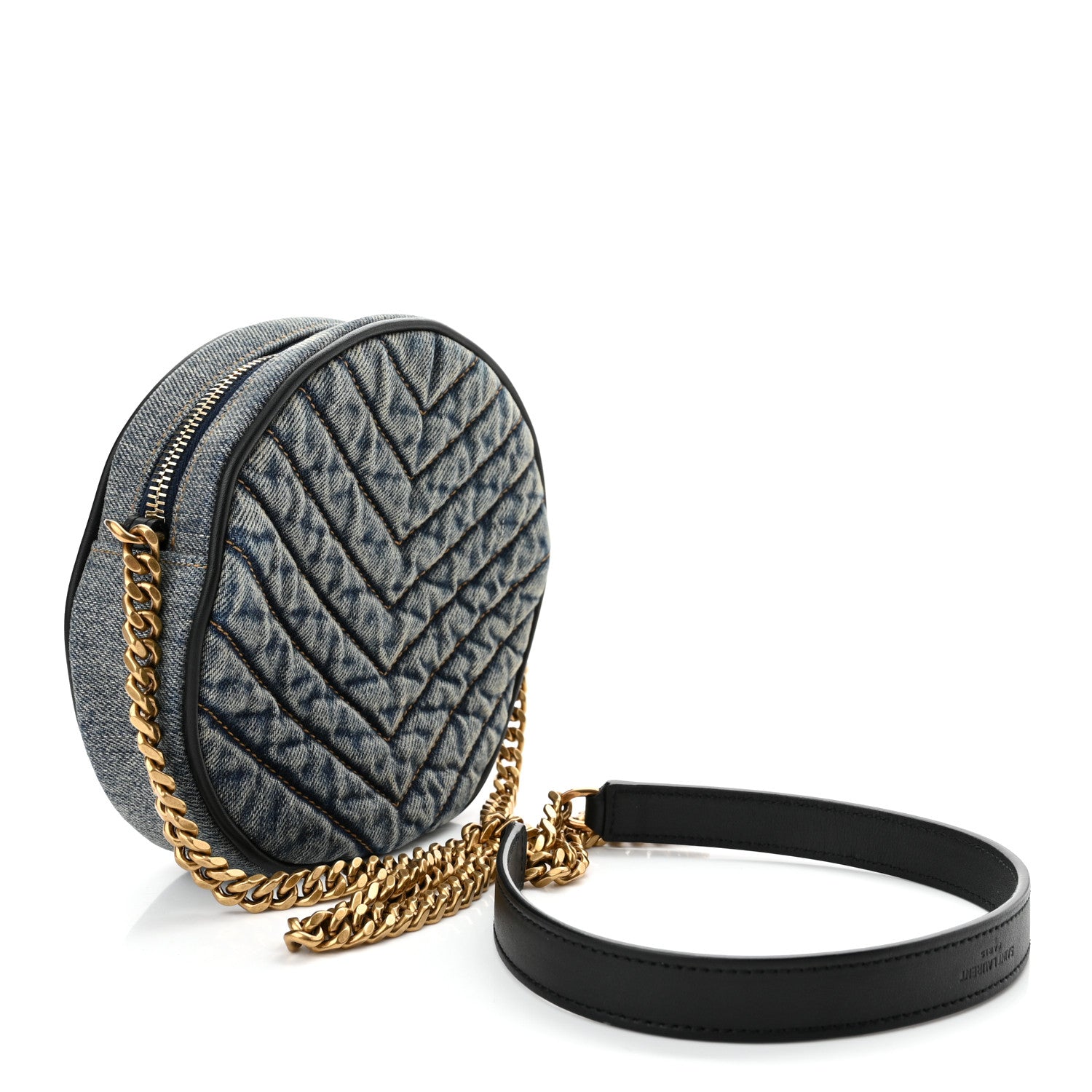 Saint Laurent Denim Quilted Monogram Round Crossbody Bag Rodeo Blue 3 of 10