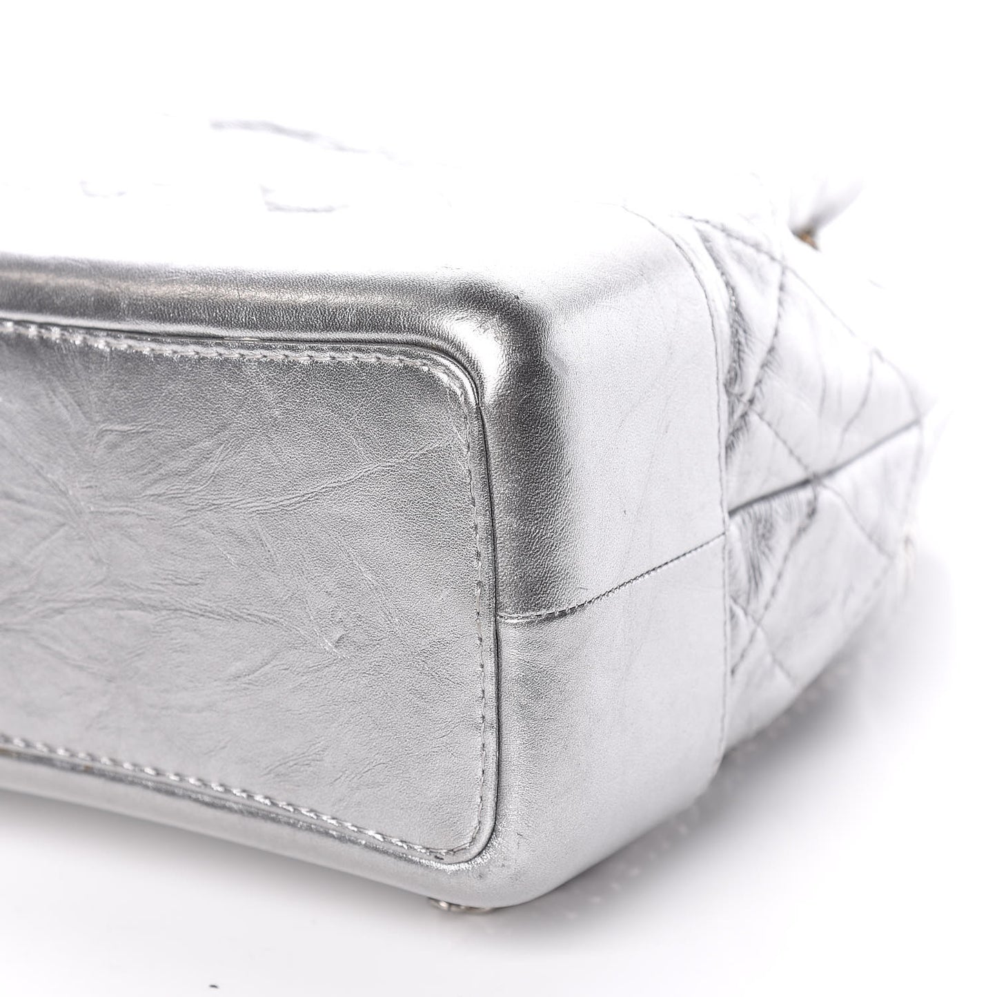 Metallic Crumpled Calfskin Quilted Gabrielle Backpack Silver