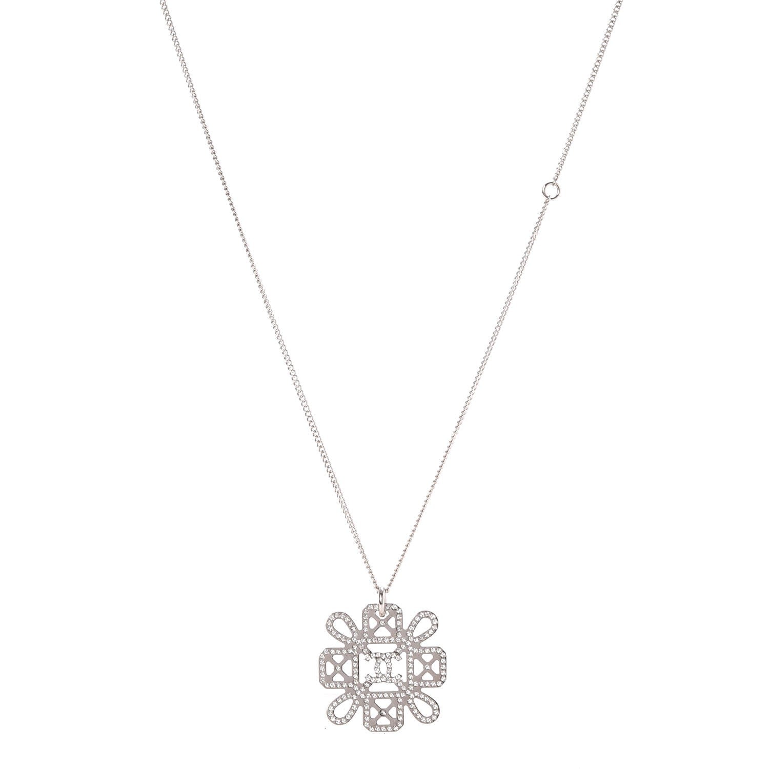Chanel Crystal Strass Necklace Silver 1 of 5