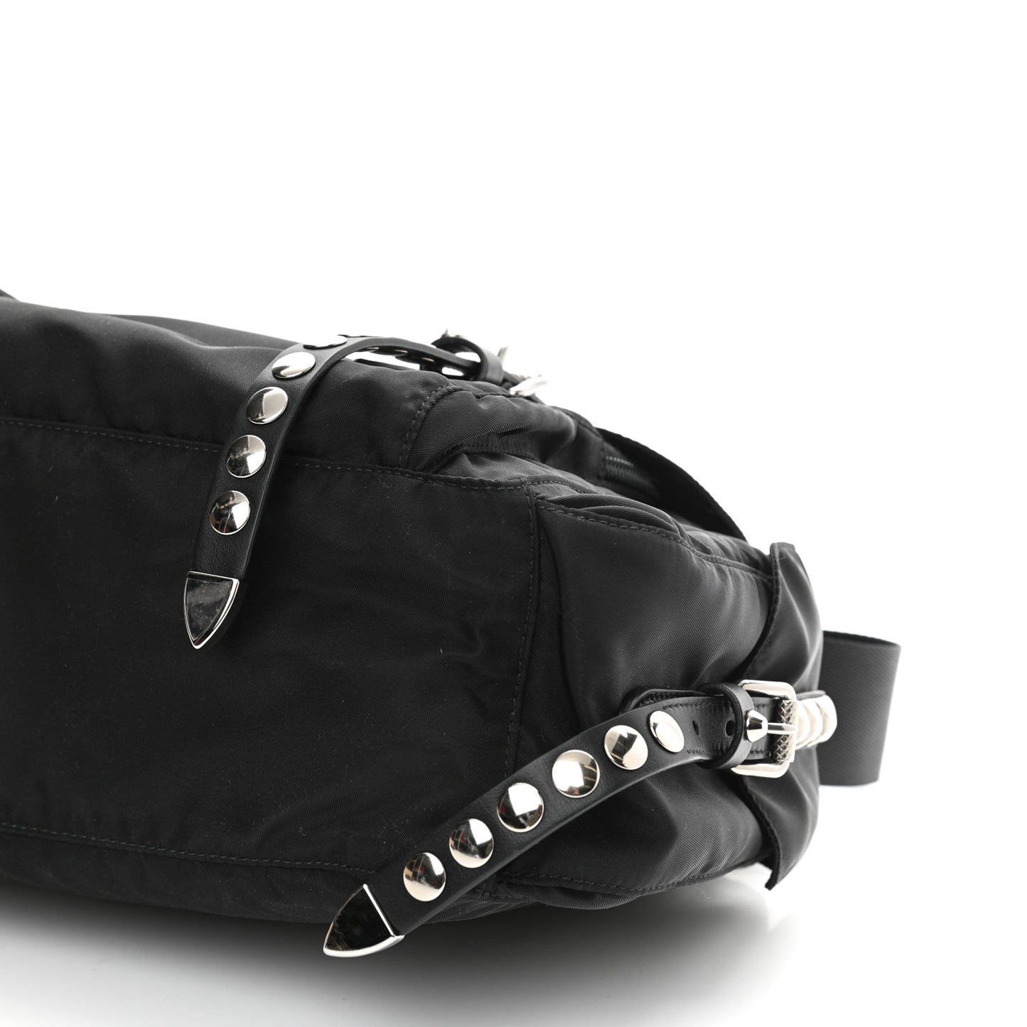 Nylon New Vela Studded Messenger Bag Black