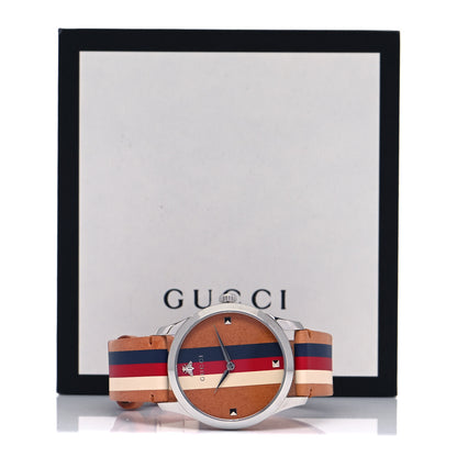 Gucci Stainless Steel Calfskin 38mm G-Timeless Stripe Web Quartz Watch Brown 5 of 5