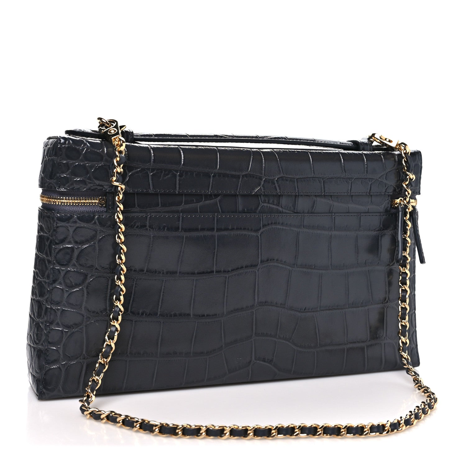 Chanel Calfskin Crocodile Embossed Exoticoco Large Supple Trapeze Vanity With Chain  Grey 2 of 10