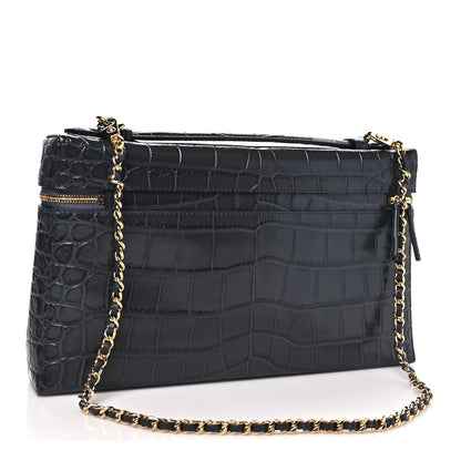 Chanel Calfskin Crocodile Embossed Exoticoco Large Supple Trapeze Vanity With Chain  Grey 2 of 10