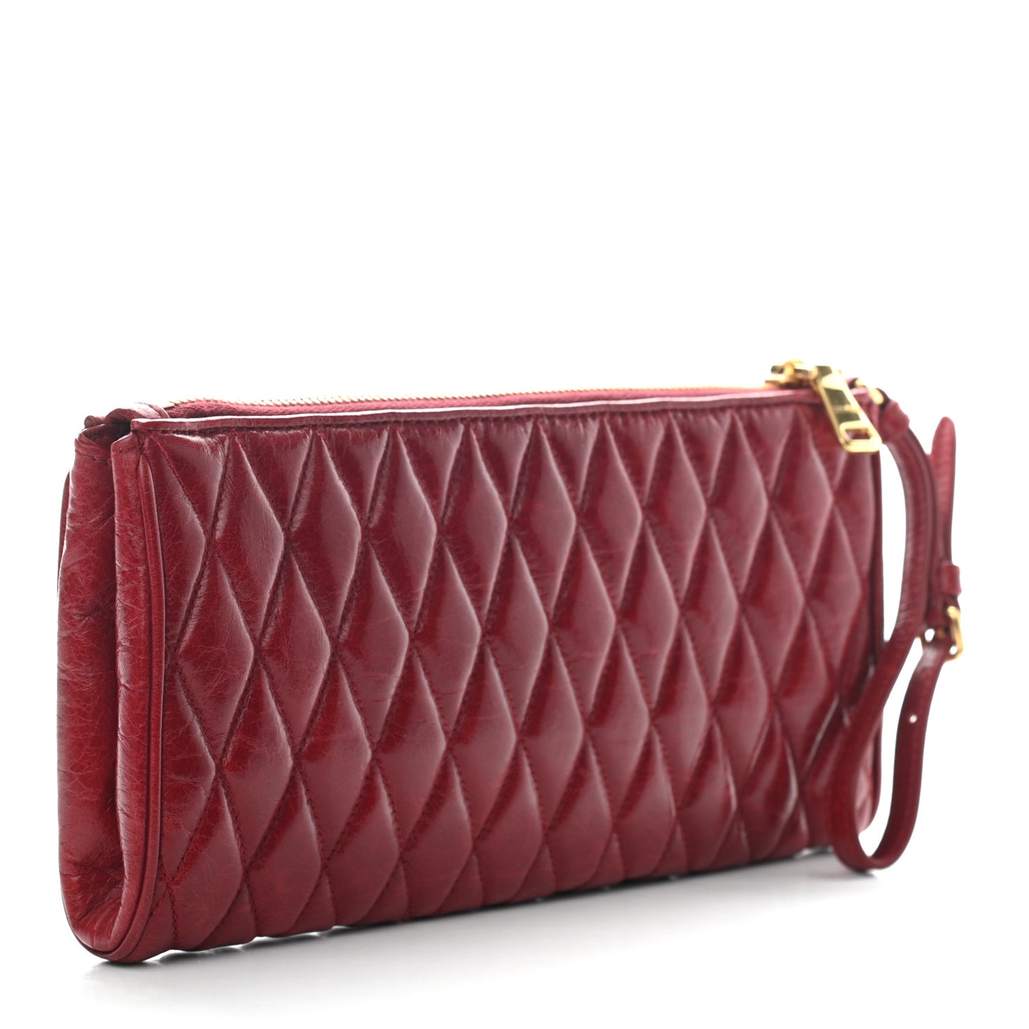Vitello Shine Quilted Wristlet Rubino