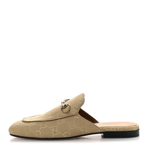 GG Monogram Canvas Womens Princetown Slippers 38 Ebony Beige