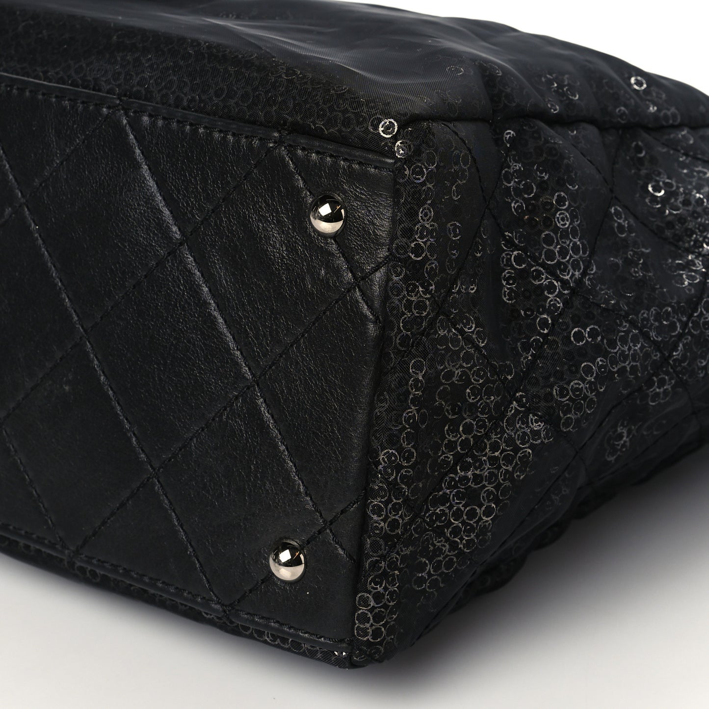 Calfskin Mesh Hidden Sequin CC Tote Black