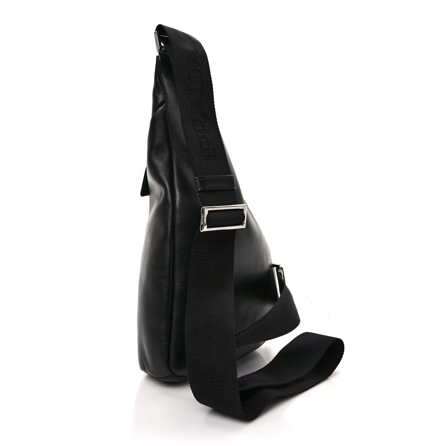 Vitello Daino Logo Embossed Cross Sling Backpack Black