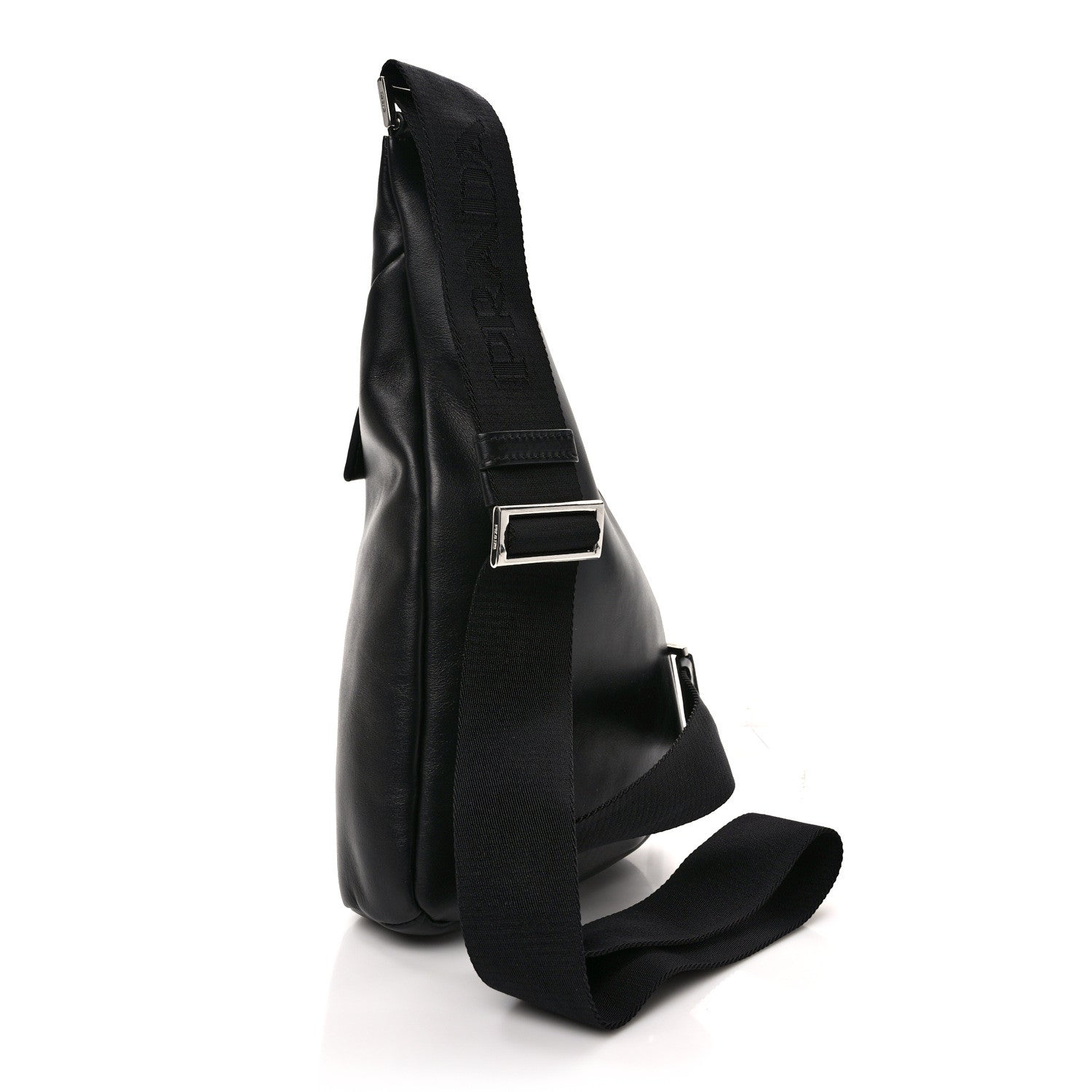 Prada Vitello Daino Logo Embossed Cross Sling Backpack Black 3 of 8