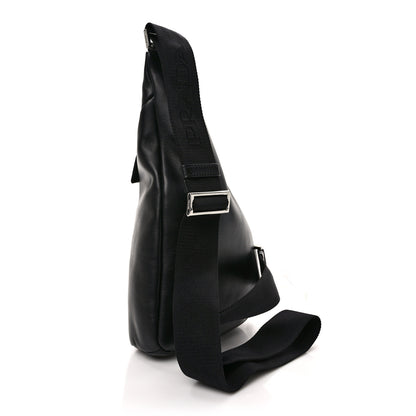 Prada Vitello Daino Logo Embossed Cross Sling Backpack Black 3 of 8