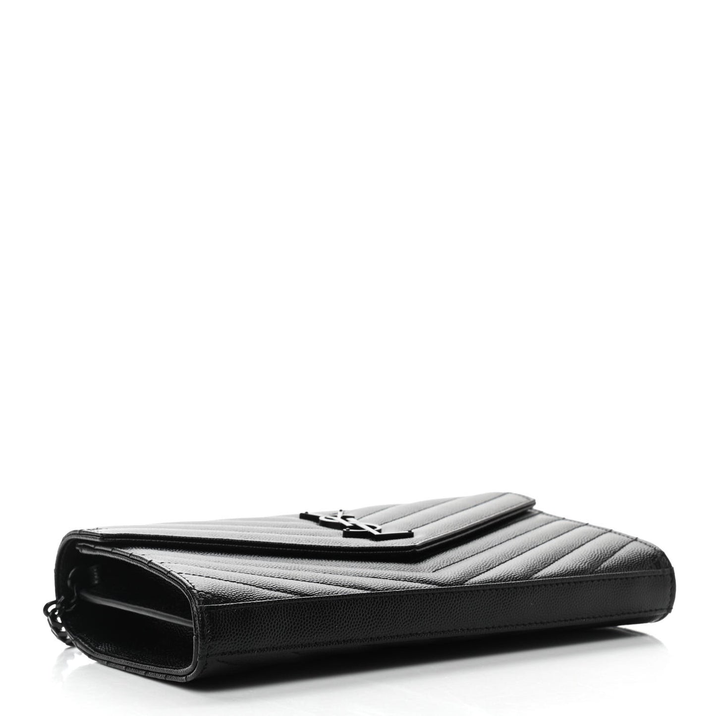 Grain De Poudre Matelasse Chevron Monogram Chain Wallet Black