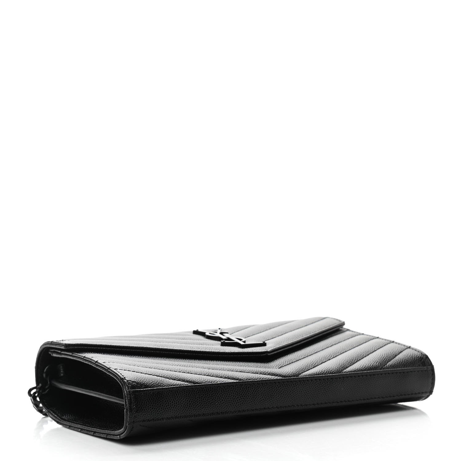 Saint Laurent Grain De Poudre Matelasse Chevron Monogram Chain Wallet Black 3 of 9