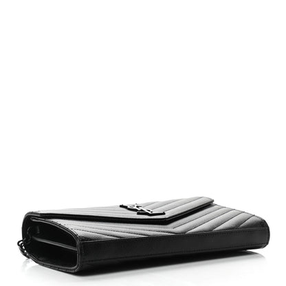 Saint Laurent Grain De Poudre Matelasse Chevron Monogram Chain Wallet Black 3 of 9