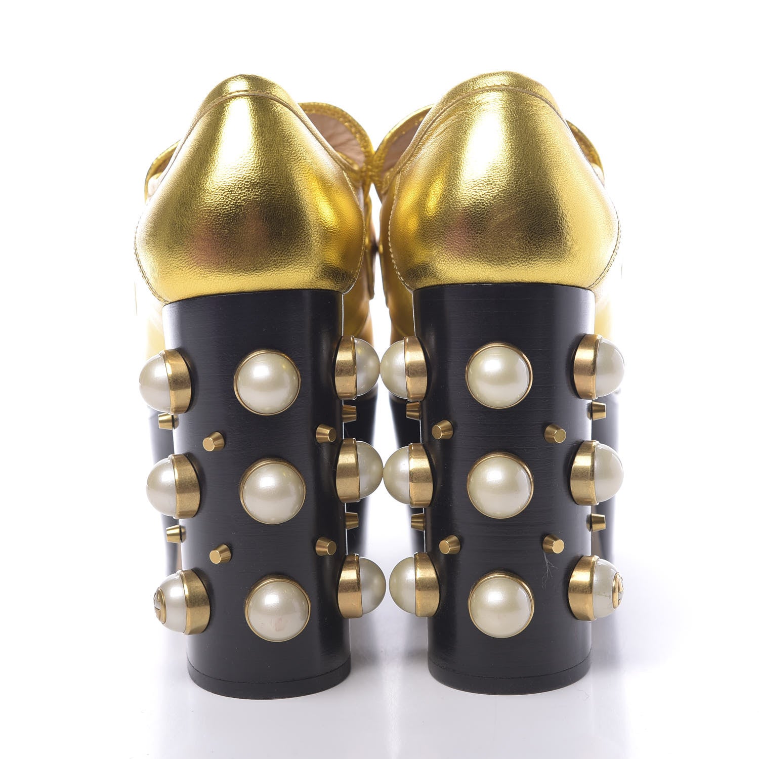 Gucci Malaga Kid Pearl Studded Vegas Platform Loafers 38.5 Gold 5 of 11