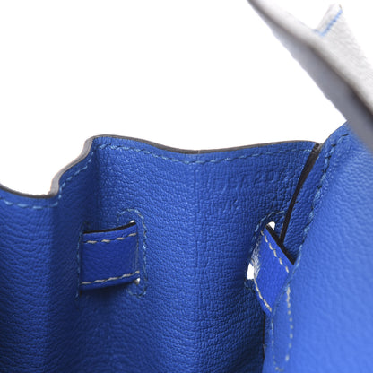 Hermes Chevre Mysore Horseshoe Birkin 25 Gris Perle Bleu Hydra 7 of 11