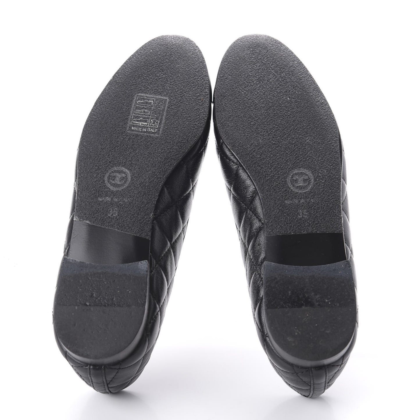 Aged Calfskin Quilted Cap Toe Ballerina Flats 35 Black