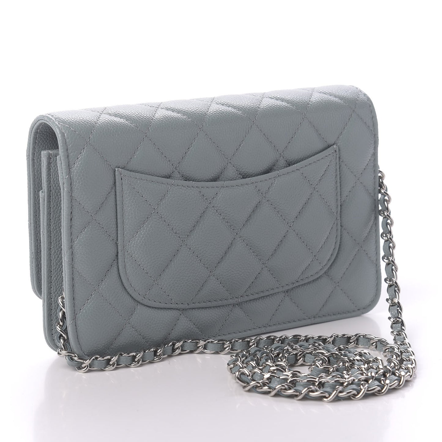 Caviar Quilted Wallet On Chain WOC Light Blue