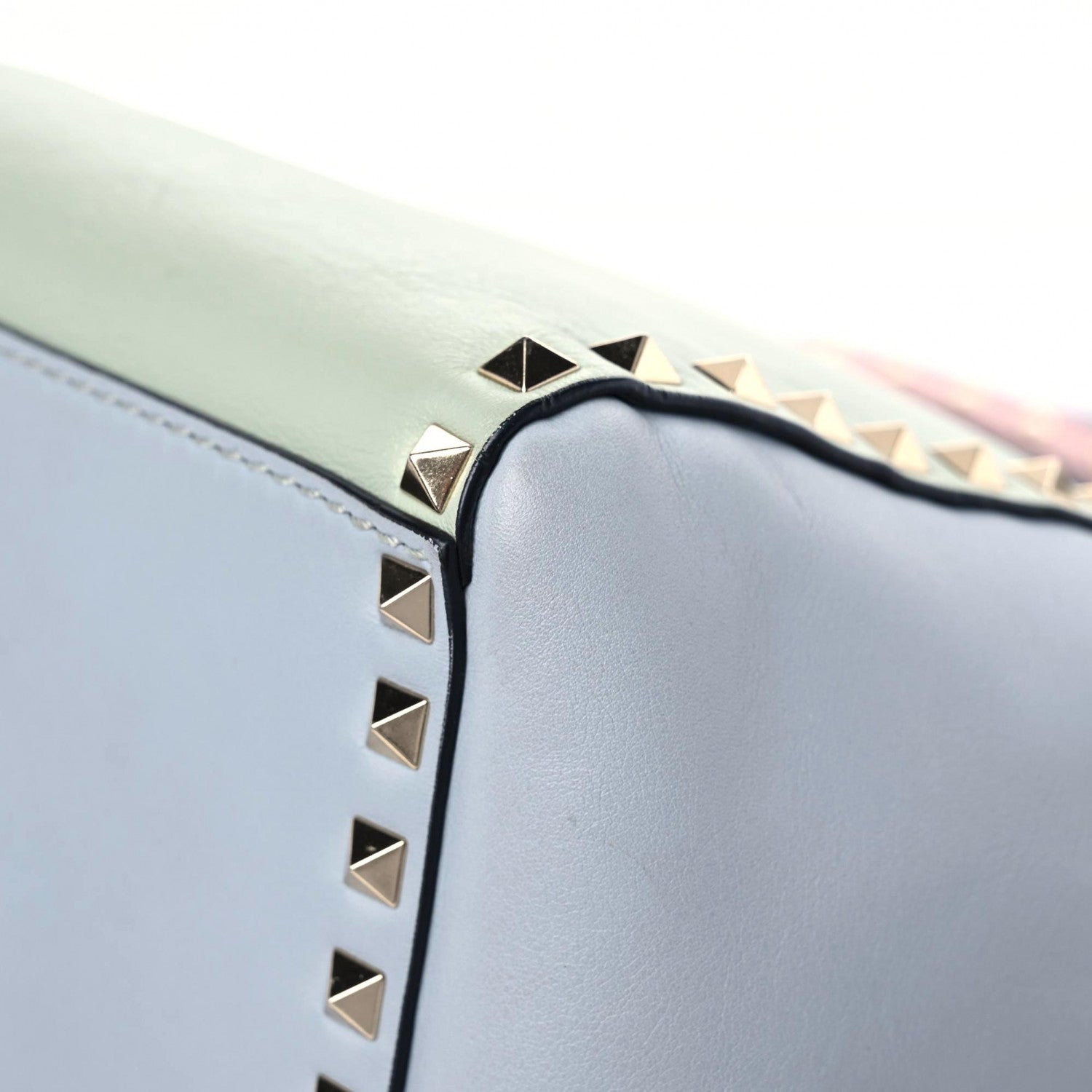 Valentino Garavani Vitello Watercolor Rockstud Double Handle Tote Rose Green Yellow Sky 17 of 21