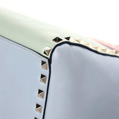 Valentino Garavani Vitello Watercolor Rockstud Double Handle Tote Rose Green Yellow Sky 17 of 21