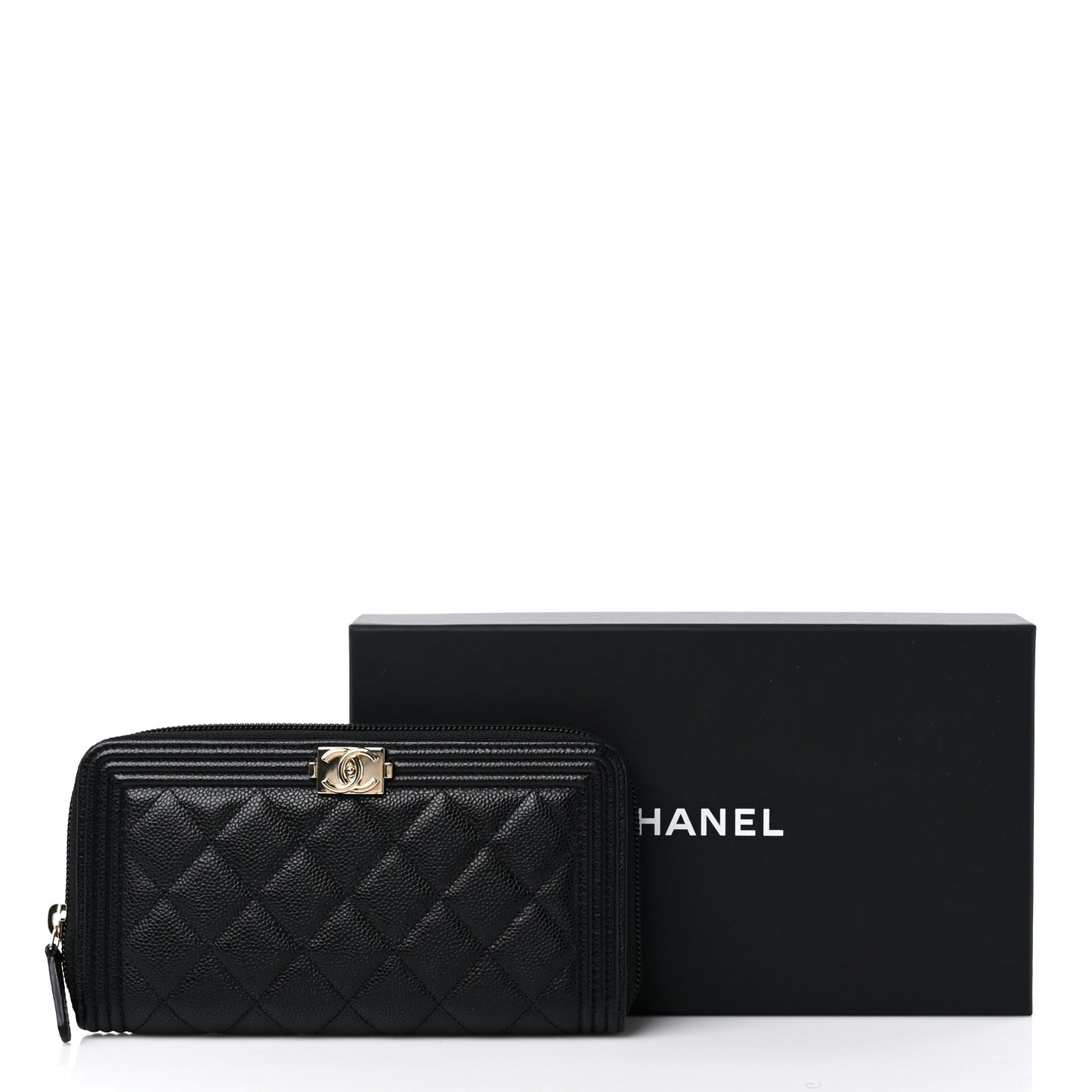Caviar Quilted Boy Long Zip Around Wallet Black