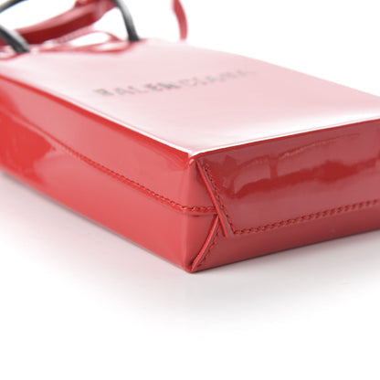 Balenciaga Patent Calfskin Logo Shopping Phone Holder Bag Bright Red 6 of 8