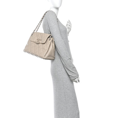 Chanel Calfskin Double Stitch Large Hamptons Flap Bag Beige 2 of 14