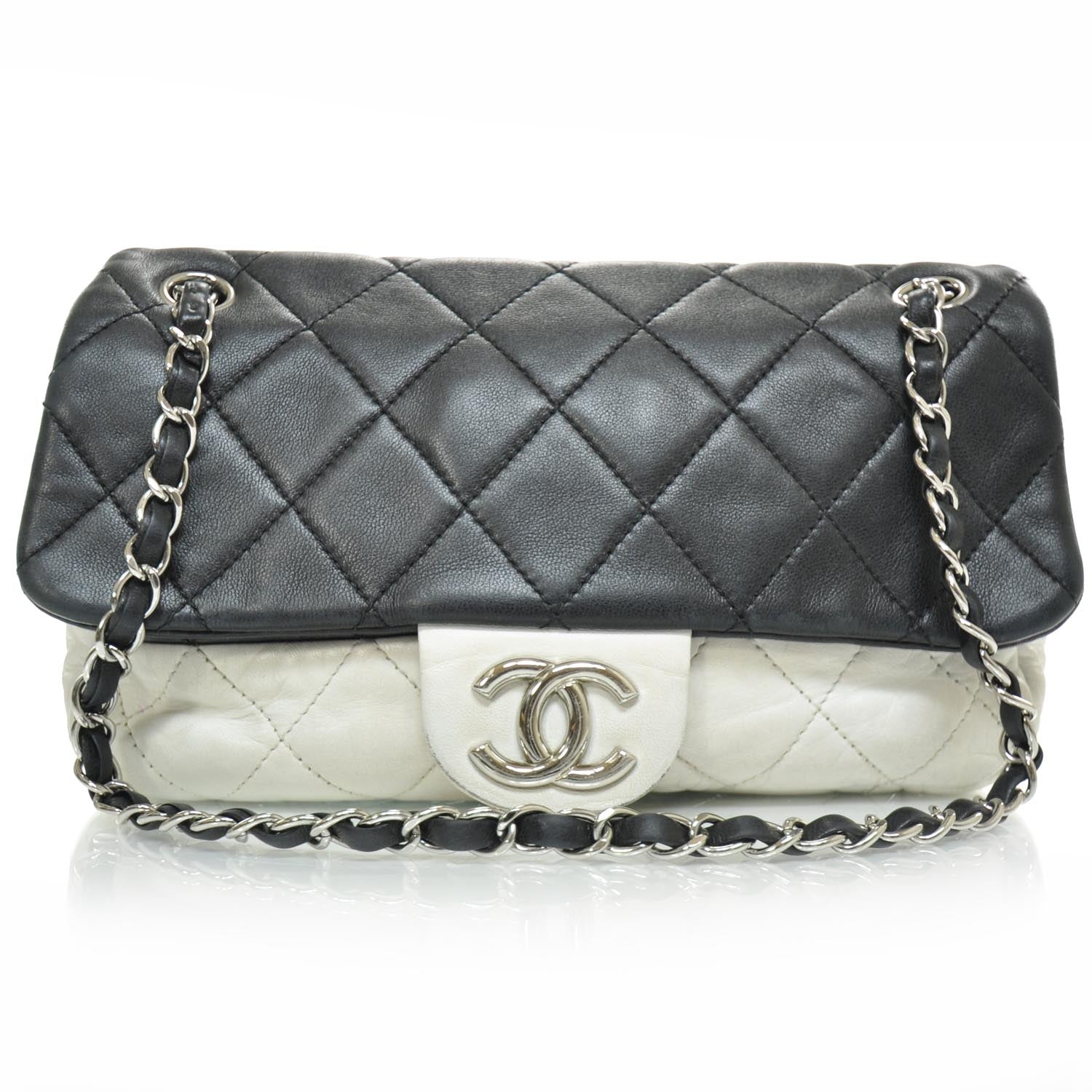 Chanel Leather Quilted Medium Flap Black White 1 of 10