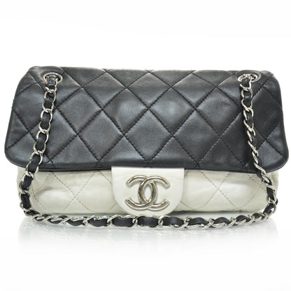 Chanel Leather Quilted Medium Flap Black White 1 of 10